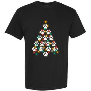 Dog Paw Print Puppy Christmas Tree Lights Cool Xmas Dogs Gift Garment-Dyed Heavyweight T-Shirt