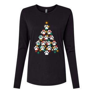 Dog Paw Print Puppy Christmas Tree Lights Cool Xmas Dogs Gift Womens Cotton Relaxed Long Sleeve T-Shirt