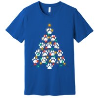 Dog Paw Print Puppy Christmas Tree Lights Cool Xmas Dogs Gift Premium T-Shirt