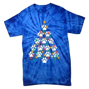 Dog Paw Print Puppy Christmas Tree Lights Cool Xmas Dogs Gift Tie-Dye T-Shirt