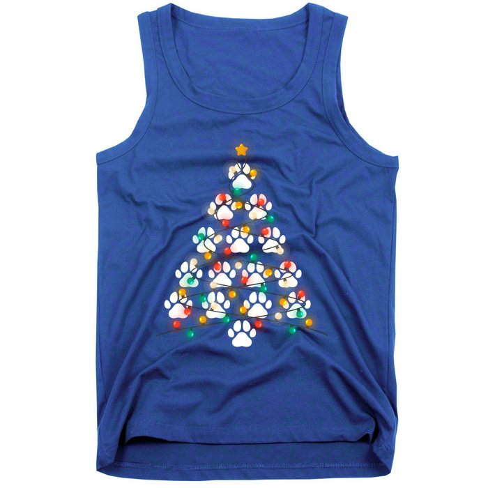 Dog Paw Print Puppy Christmas Tree Lights Cool Xmas Dogs Gift Tank Top