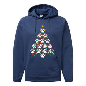 Dog Paw Print Puppy Christmas Tree Lights Cool Xmas Dogs Gift Performance Fleece Hoodie