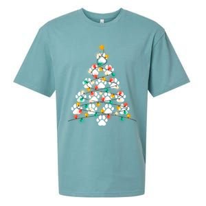 Dog Paw Print Puppy Christmas Tree Lights Cool Xmas Dogs Gift Sueded Cloud Jersey T-Shirt