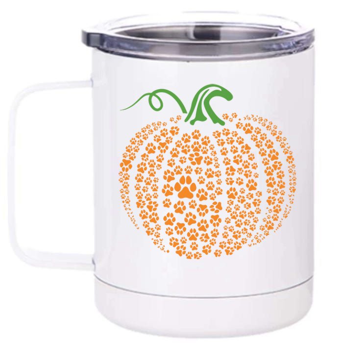 Dog Paw Print Pumpkin Autumn Fall Animal Lover Halloween 12 oz Stainless Steel Tumbler Cup