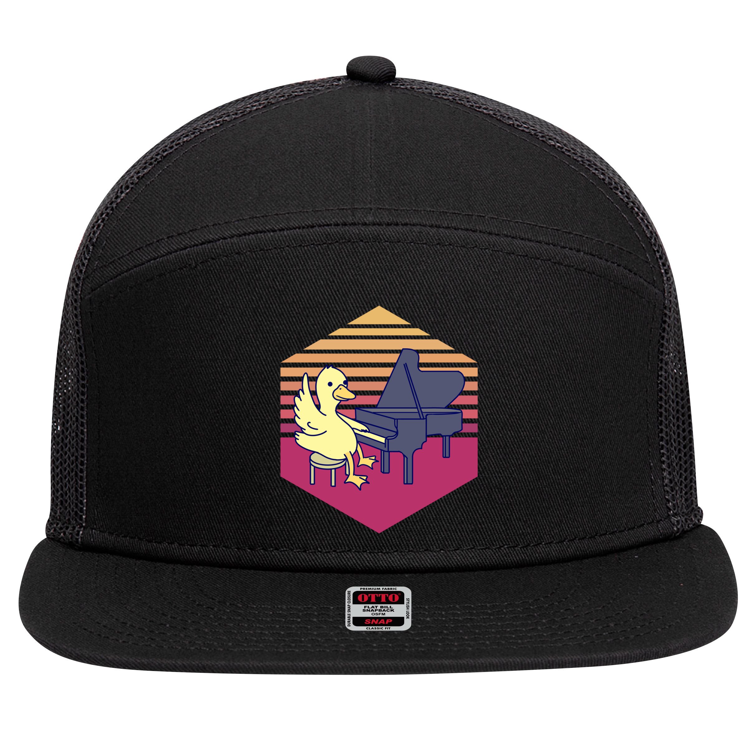 Duck Playing Piano Vintage Gift 7 Panel Mesh Trucker Snapback Hat