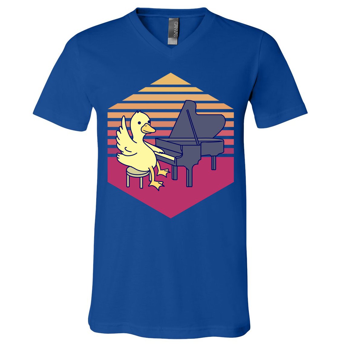 Duck Playing Piano Vintage Gift V-Neck T-Shirt