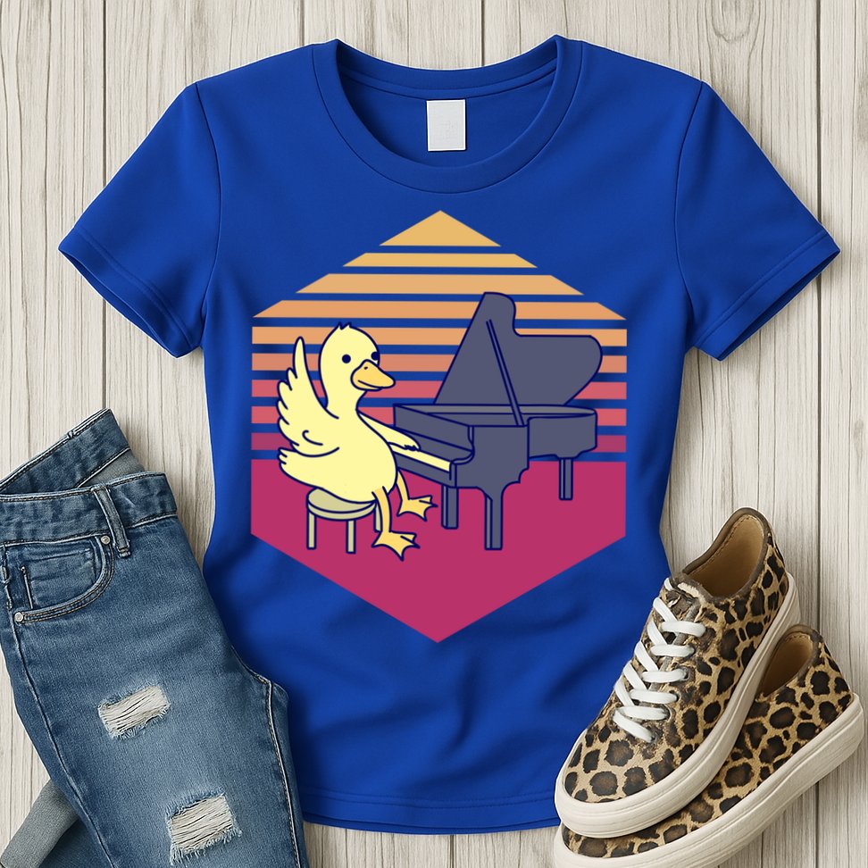 Duck Playing Piano Vintage Gift Womens T-Shirt