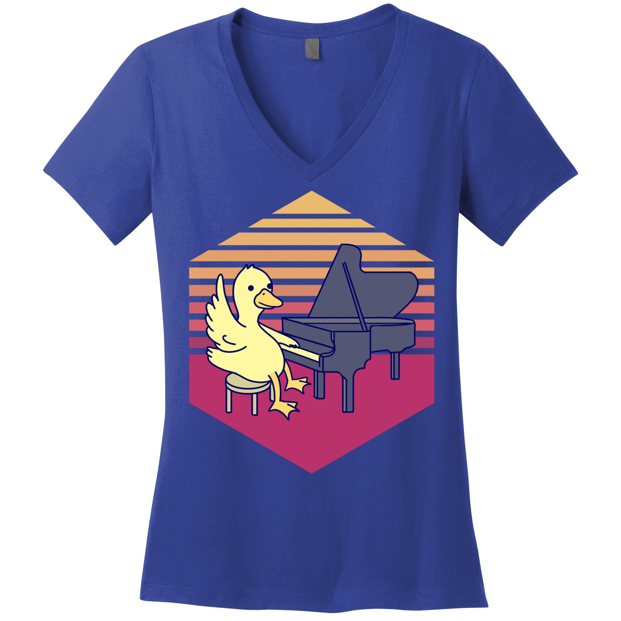 Duck Playing Piano Vintage Gift Women's V-Neck T-Shirt