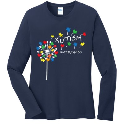 Dandelion Puzzle Piece Cool Autism Awareness Gift Ladies Long Sleeve Shirt