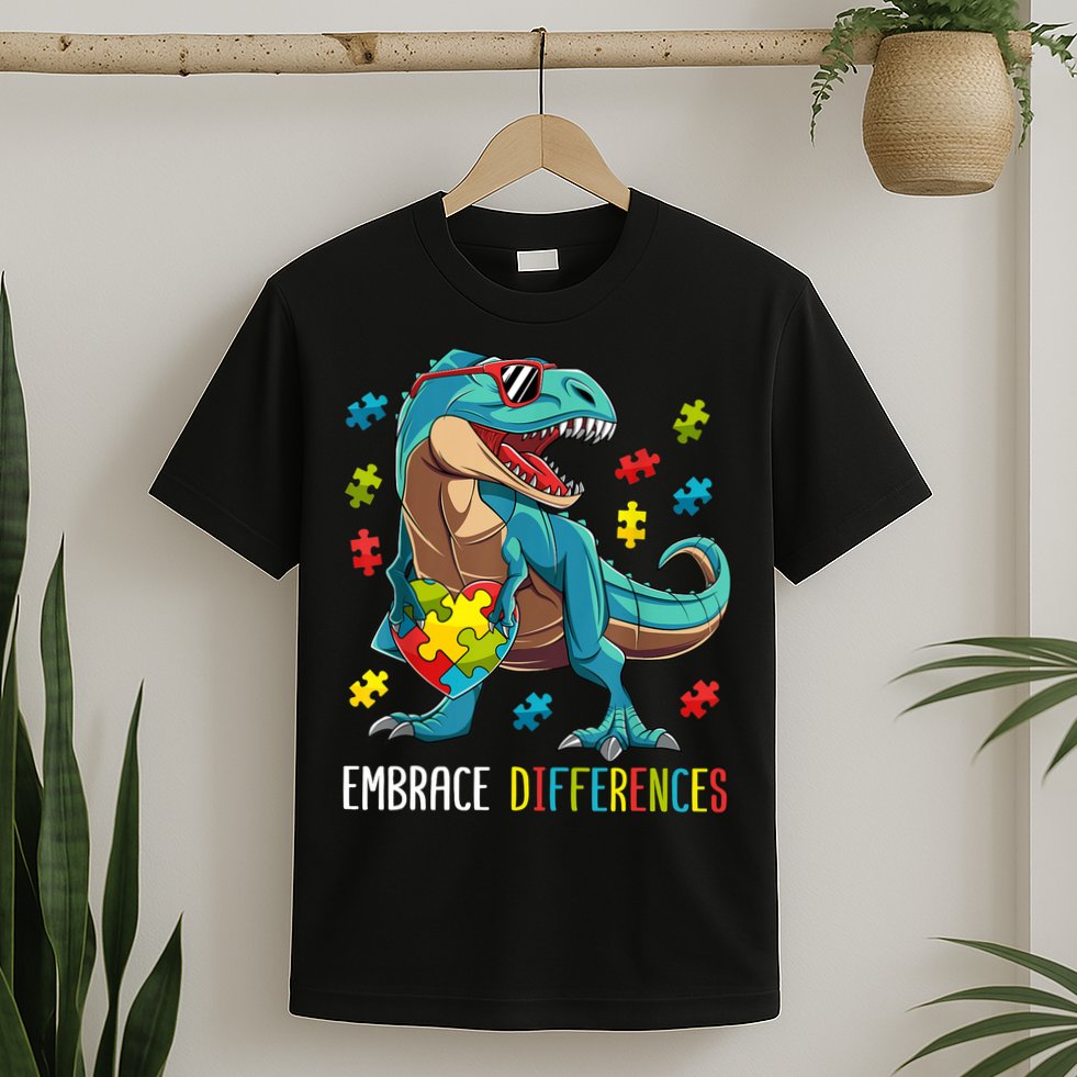 Dinosaur Puzzle Piece Autism Awareness For Boy T-Shirt