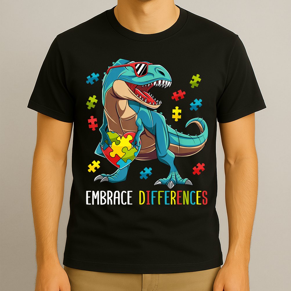 Dinosaur Puzzle Piece Autism Awareness For Boy T-Shirt
