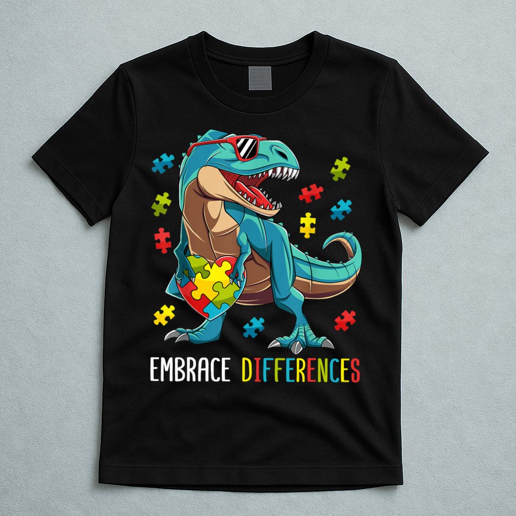 Dinosaur Puzzle Piece Autism Awareness For Boy T-Shirt