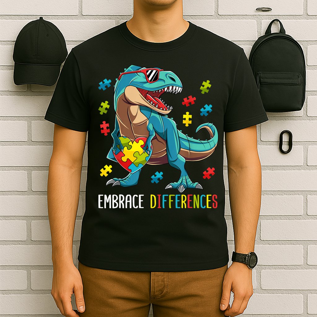 Dinosaur Puzzle Piece Autism Awareness For Boy T-Shirt