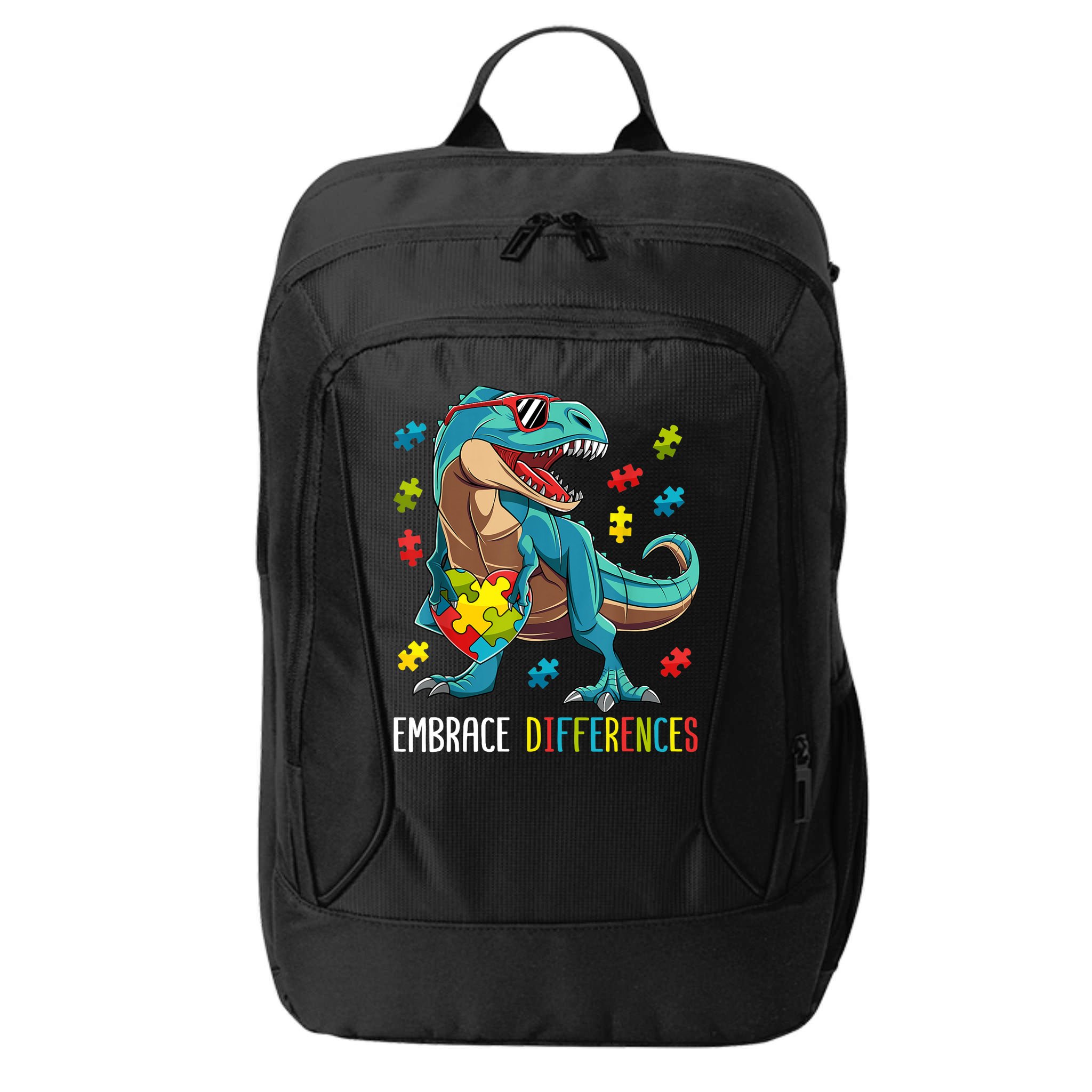 Dinosaur Puzzle Piece Autism Awareness For Boy City Backpack