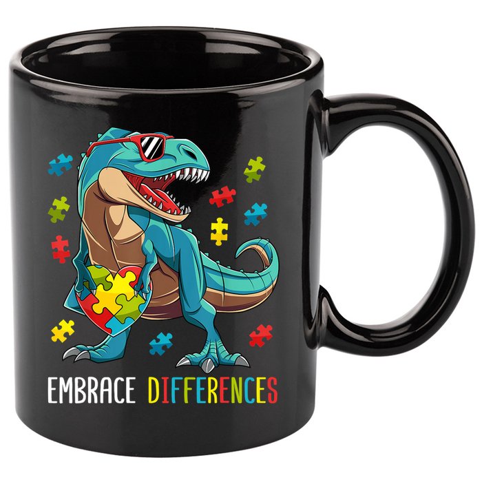 Dinosaur Puzzle Piece Autism Awareness For Boy 11oz C Handle Ceramic Mug