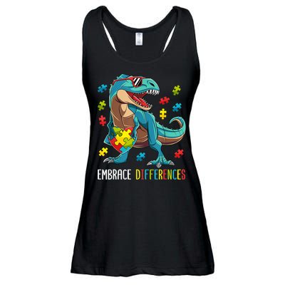 Dinosaur Puzzle Piece Autism Awareness For Boy Ladies Essential Flowy Tank