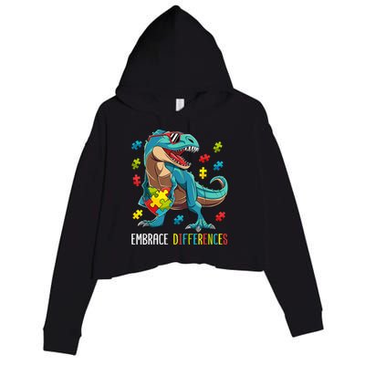 Dinosaur Puzzle Piece Autism Awareness For Boy Crop Fleece Hoodie