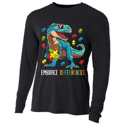 Dinosaur Puzzle Piece Autism Awareness For Boy Cooling Performance Long Sleeve Crew