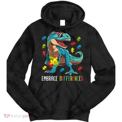 Dinosaur Puzzle Piece Autism Awareness For Boy Tie Dye Hoodie
