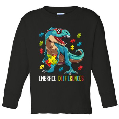 Dinosaur Puzzle Piece Autism Awareness For Boy Toddler Long Sleeve Shirt