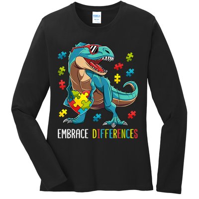 Dinosaur Puzzle Piece Autism Awareness For Boy Ladies Long Sleeve Shirt