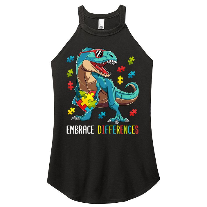 Dinosaur Puzzle Piece Autism Awareness For Boy Women's Perfect Tri Rocker Tank