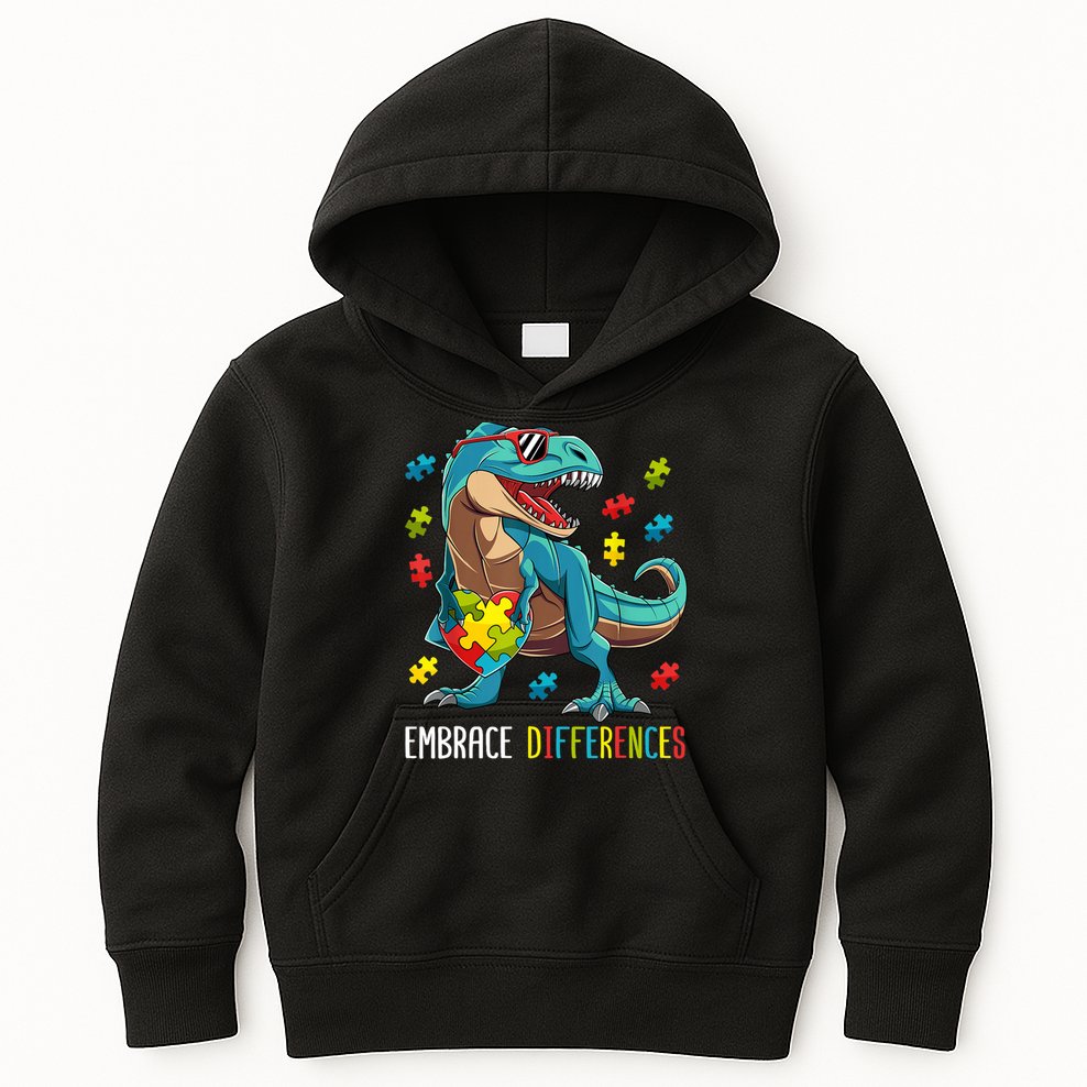 Dinosaur Puzzle Piece Autism Awareness For Boy Kids Hoodie