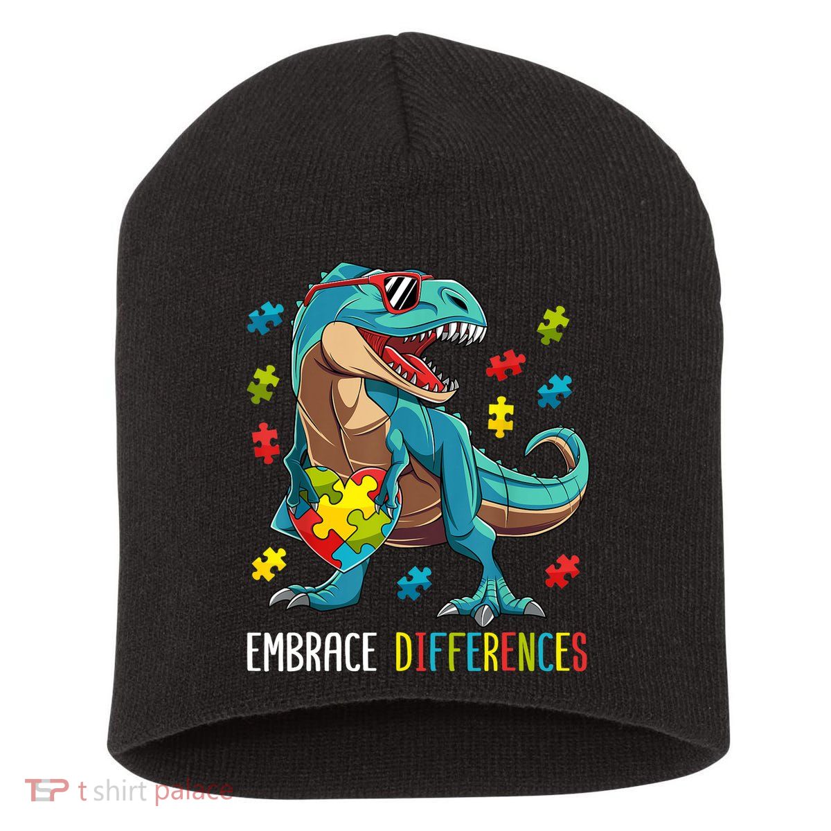 Dinosaur Puzzle Piece Autism Awareness For Boy Short Acrylic Beanie