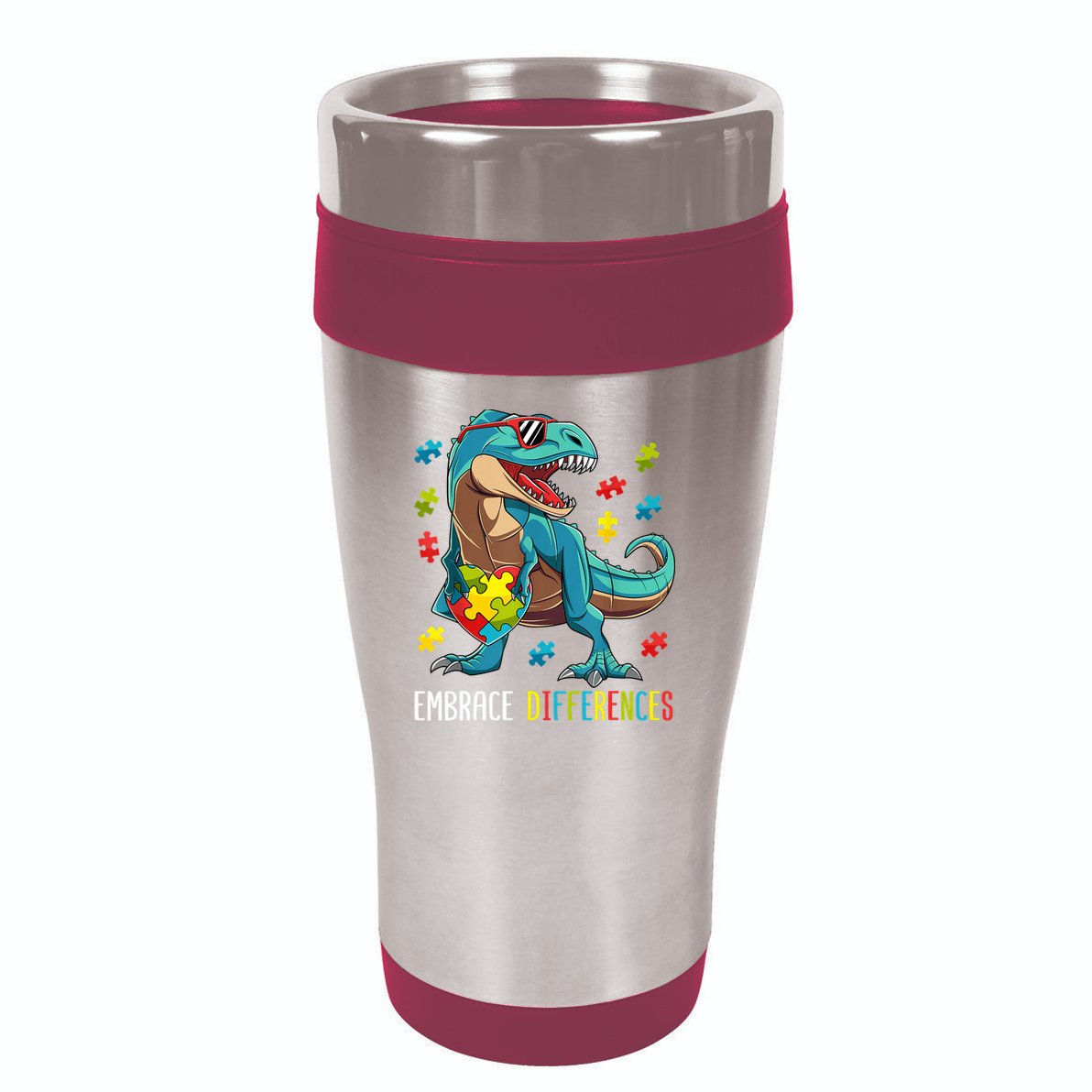 Dinosaur Puzzle Piece Autism Awareness For Boy 16oz Travel Tumbler