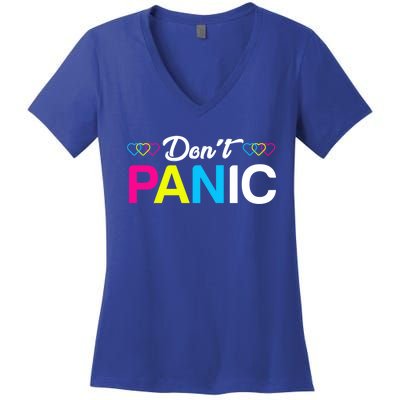 Dont Panic Pansexual Pride Pun Lgbt Rights Humor Art Designe Cool Gift Women's V-Neck T-Shirt