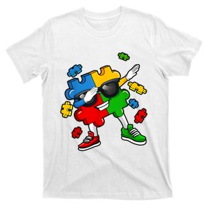 Dabbing Puzzle Piece Sunglasses Autism Awareness T-Shirt