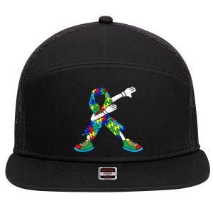 Dabbing Puzzle Piece Love Autism Awareness 7 Panel Mesh Trucker Snapback Hat