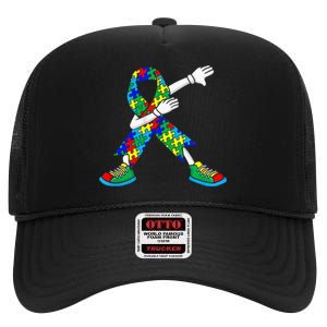 Dabbing Puzzle Piece Love Autism Awareness High Crown Mesh Back Trucker Hat