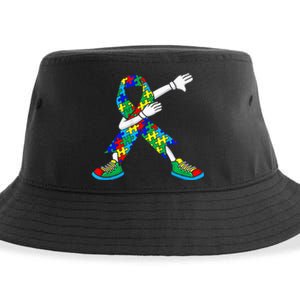 Dabbing Puzzle Piece Love Autism Awareness Sustainable Bucket Hat