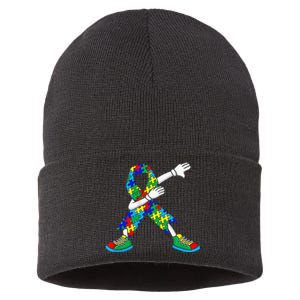 Dabbing Puzzle Piece Love Autism Awareness Sustainable Knit Beanie