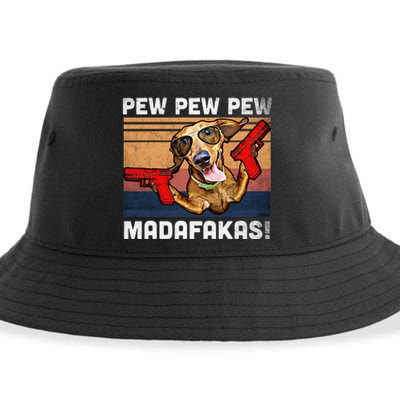 Dachshund Pew Pew Madafakas Vintage Weiner Dog Pew Sustainable Bucket Hat