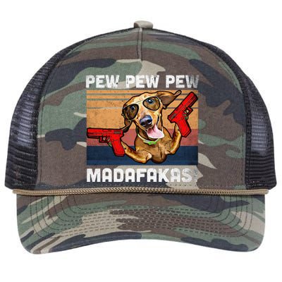 Dachshund Pew Pew Madafakas Vintage Weiner Dog Pew Retro Rope Trucker Hat Cap