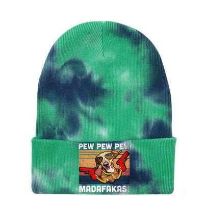 Dachshund Pew Pew Madafakas Vintage Weiner Dog Pew Tie Dye 12in Knit Beanie