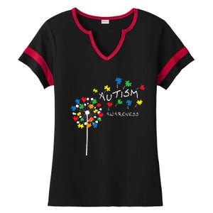 Dandelion Puzzle Piece Cool Autism Awareness Gift Ladies Halftime Notch Neck Tee