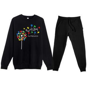 Dandelion Puzzle Piece Cool Autism Awareness Gift Premium Crewneck Sweatsuit Set