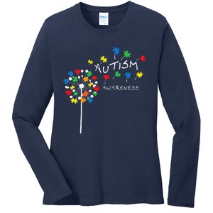 Dandelion Puzzle Piece Cool Autism Awareness Gift Ladies Long Sleeve Shirt