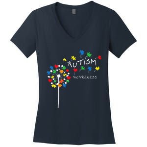 Dandelion Puzzle Piece Cool Autism Awareness Gift Women's V-Neck T-Shirt