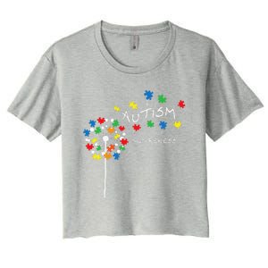 Dandelion Puzzle Piece Cool Autism Awareness Gift Women's Crop Top Tee