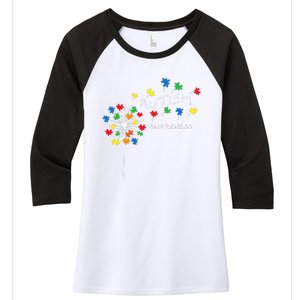 Dandelion Puzzle Piece Cool Autism Awareness Gift Women's Tri-Blend 3/4-Sleeve Raglan Shirt