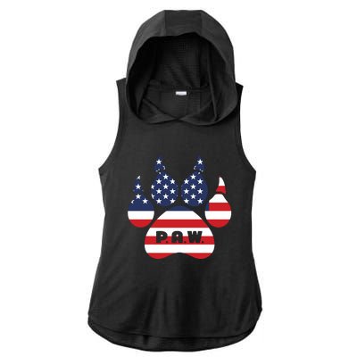 Dog Paw Print American Flag Usa Patriotic Ladies PosiCharge Tri-Blend Wicking Draft Hoodie Tank