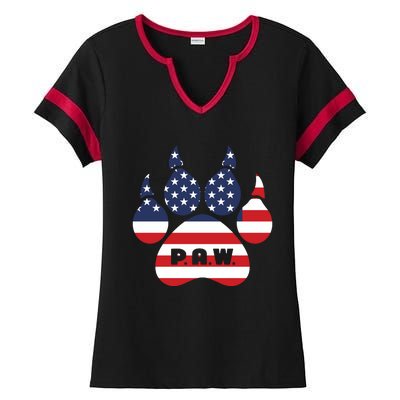 Dog Paw Print American Flag Usa Patriotic Ladies Halftime Notch Neck Tee