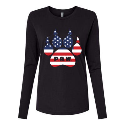 Dog Paw Print American Flag Usa Patriotic Womens Cotton Relaxed Long Sleeve T-Shirt