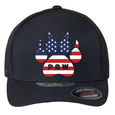 Dog Paw Print American Flag Usa Patriotic Flexfit Unipanel Trucker Cap