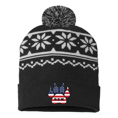 Dog Paw Print American Flag Usa Patriotic USA-Made Snowflake Beanie