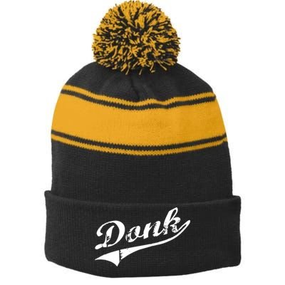 Donk Poker Player Retro Distressed Style Stripe Pom Pom Beanie